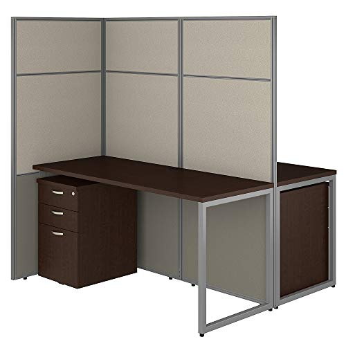 Bush Business Furniture Easy Office 2 Person Cubicle Desk with File Cabinets and 66H Panels, 60Wx60H, Mocha Cherry