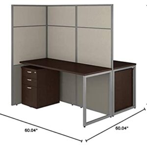 Bush Business Furniture Easy Office 2 Person Cubicle Desk with File Cabinets and 66H Panels, 60Wx60H, Mocha Cherry