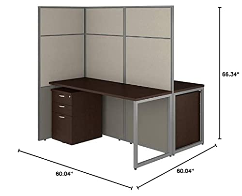 Bush Business Furniture Easy Office 2 Person Cubicle Desk with File Cabinets and 66H Panels, 60Wx60H, Mocha Cherry