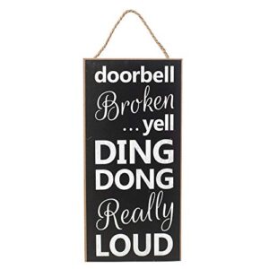 thresholds doorbell broken yell ding dong cute 12″ wooden sign