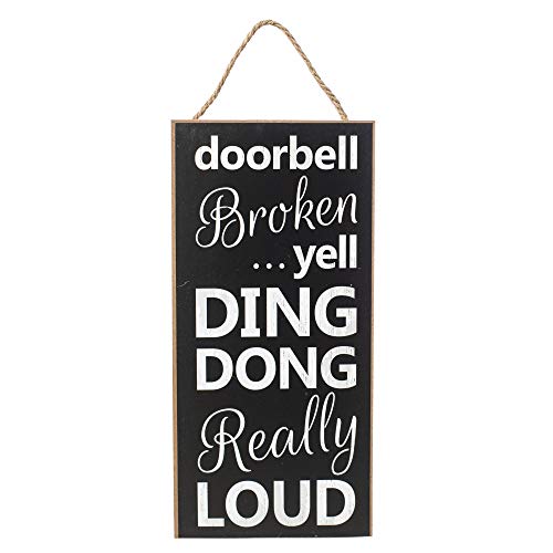 Thresholds Doorbell Broken Yell Ding Dong Cute 12" Wooden Sign