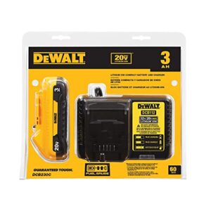 DEWALT 20V MAX Battery Pack with Charger, 3 Ah, Extra Long Run Time (DCB230C)