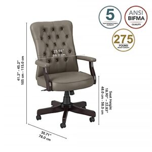 Bush Business Furniture Arden Lane High Back Tufted Office Chair with Arms, Washed Gray Leather