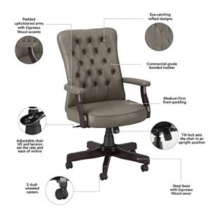 Bush Business Furniture Arden Lane High Back Tufted Office Chair with Arms, Washed Gray Leather