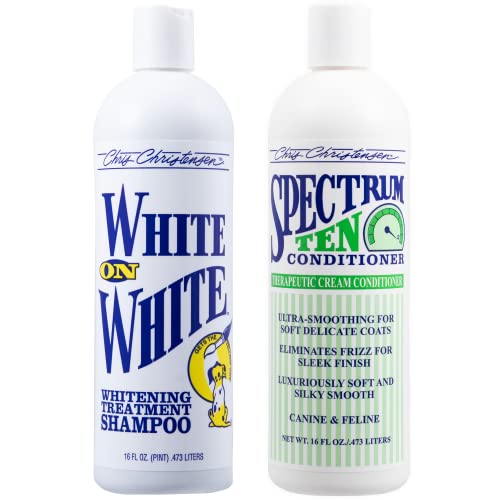 Chris Christensen Shampoo & Conditioner 16 oz Bundle, White on White Shampoo + Spectrum Ten Therapeutic Cream Conditioner, Groom Like a Professional, Made in USA