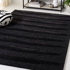 Safavieh Hi-Lo Shag Collection 9' x 12' Charcoal HLS202H Modern Stripe Textured 1.6-inch Thick Area Rug