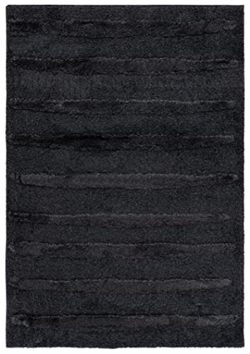 Safavieh Hi-Lo Shag Collection 9' x 12' Charcoal HLS202H Modern Stripe Textured 1.6-inch Thick Area Rug