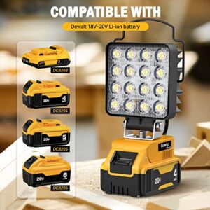 Flood Work Light for DeWalt: 48w 4" Square LED Work Lights,18V/20V MAX Lithium Battery Light with Low Voltage Protection,Cordless LED Light Job Site Light,USB&Type-C Charging Port （Upgraded）