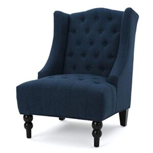 Christopher Knight Home Toddman High-Back Fabric Club Chair, Dark Blue & Zahra Ottoman, Dark Blue