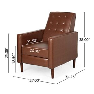 Christopher Knight Home Randolph Mid-Century Modern Button Tufted Recliner, Cognac Brown, Dark Espresso