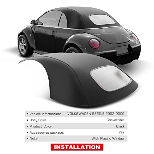 A-Premium Black PVC Convertible Soft Top Compatible with Volkswagen Beetle 2003-2009 Convertible/Hatchback Replace# VW4403V, 1005BEE055