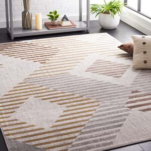 safavieh palma collection 4’5″ x 6’5″ beige/light grey pam328a mid-century modern contemporary geometric stripe non-shedding area rug