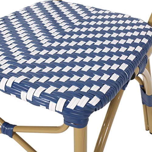 Christopher Knight Home Picardy Outdoor Bistro Chair, Navy Blue + White + Bamboo Finish