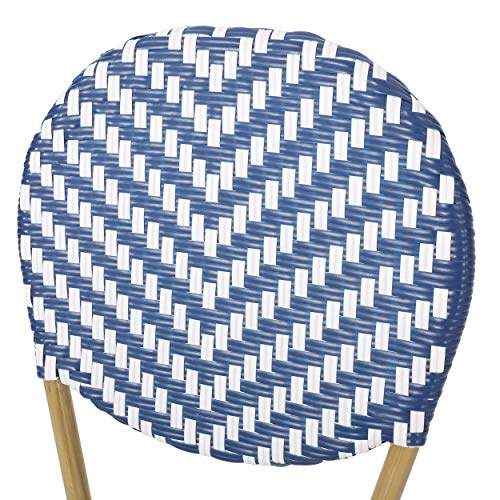 Christopher Knight Home Picardy Outdoor Bistro Chair, Navy Blue + White + Bamboo Finish