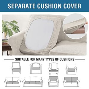 H.VERSAILTEX 4 Piece Stretch Sofa Covers for 3 Cushion Couch Covers for Living Room Furniture Slipcovers (Base Cover Plus 3 Seat Cushion Covers) Upgraded Thicker Jacquard Fabric (Sofa, Ivory)