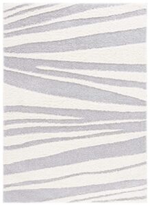 safavieh norway shag collection 8′ x 10′ grey/ivory nor200f contemporary stripe 1.2-inch thick area rug