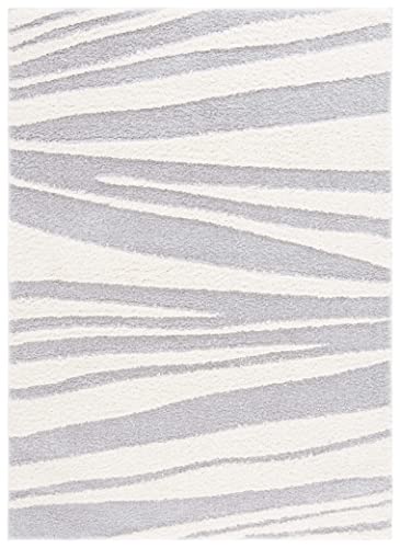 Safavieh Norway Shag Collection 8' x 10' Grey/Ivory NOR200F Contemporary Stripe 1.2-inch Thick Area Rug