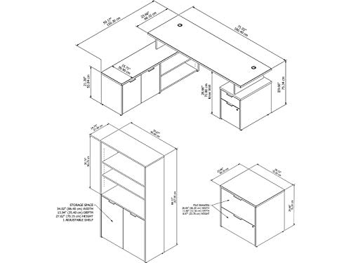 Bush Business Furniture Jamestown 72W L Shaped Desk with Lateral File Cabinet and 5 Shelf Bookcase