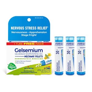boiron gelsemium 30c homeopathic medicine for relief from stress, nervousness, apprehension, and stage fright – 3 count (240 pellets)