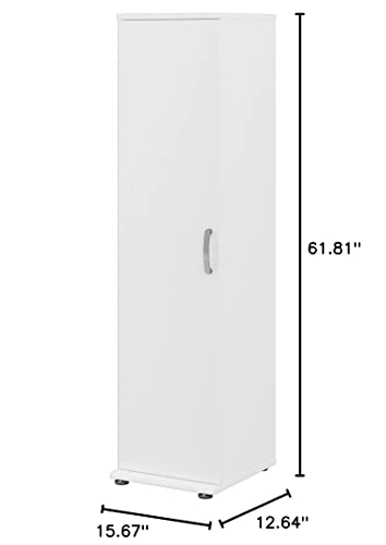 Bush Business Furniture Universal Tall Narrow Storage Cabinet with Door and Shelves, White