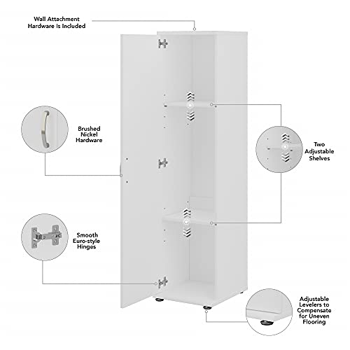 Bush Business Furniture Universal Tall Narrow Storage Cabinet with Door and Shelves, White