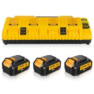 dcb104 battery charger replacement for dewalt 20v battery charger station and 3 pack battery repalcement for dewalt 20v battery (3 batteries included)