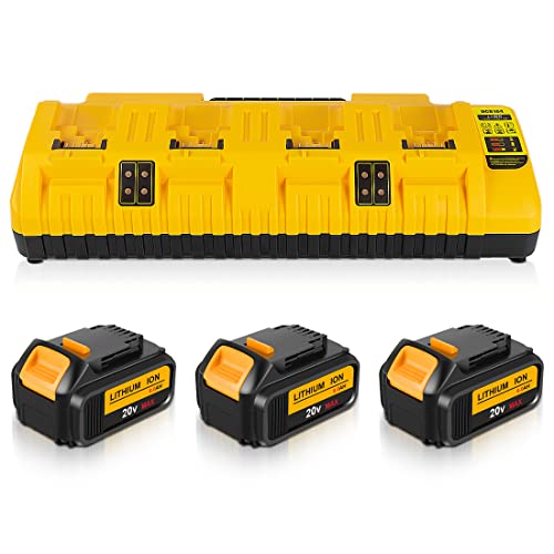 DCB104 Battery Charger Replacement for Dewalt 20V Battery Charger Station and 3 Pack Battery Repalcement for Dewalt 20V Battery (3 Batteries Included)