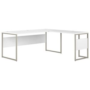 bush business furniture hybrid l shaped table desk with metal legs, 72w x 30d, white