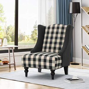 Christopher Knight Home Alonso High-Back Fabric Club Chair, Black Checkerboard and Dark Charcoal & Breanna Fabric Storage Ottoman, Black Checkerboard