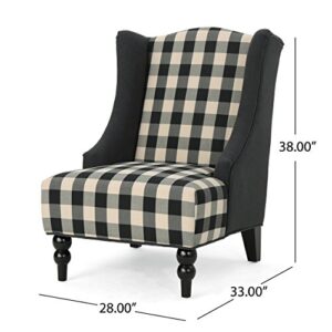 Christopher Knight Home Alonso High-Back Fabric Club Chair, Black Checkerboard and Dark Charcoal & Breanna Fabric Storage Ottoman, Black Checkerboard