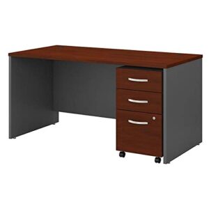 bush business furniture series c 60w x 30d office desk with 3 drawer mobile file cabinet in hansen cherry