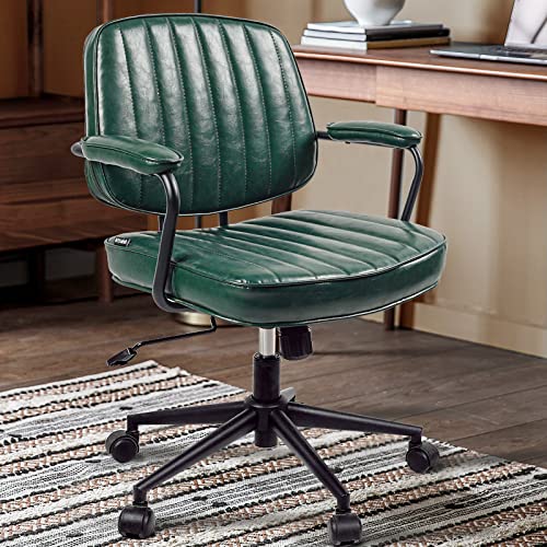 Arts wish Mid Century Office Chair Leather Desk Chair Green Office Desk Chair Home Office Chair with Wheels and Arms