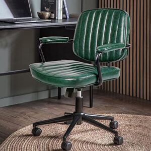 Arts wish Mid Century Office Chair Leather Desk Chair Green Office Desk Chair Home Office Chair with Wheels and Arms