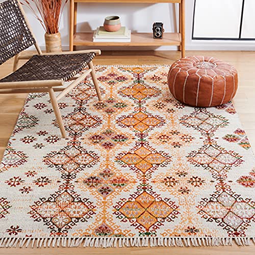 Safavieh Kilim Collection 8' x 10' Ivory/Gold KLM727A Flat Weave Boho Fringe Wool Area Rug