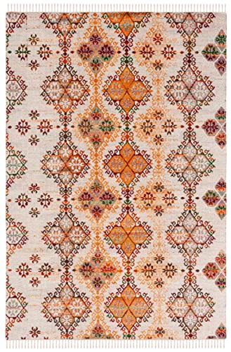 Safavieh Kilim Collection 8' x 10' Ivory/Gold KLM727A Flat Weave Boho Fringe Wool Area Rug