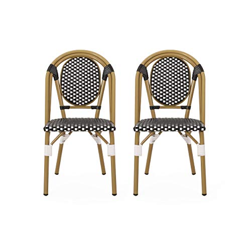 Christopher Knight Home Gwendolyn Outdoor French Bistro Chairs (Set of 2), Black + White + Bamboo Print Finish