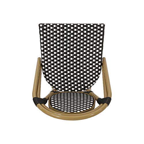 Christopher Knight Home Gwendolyn Outdoor French Bistro Chairs (Set of 2), Black + White + Bamboo Print Finish