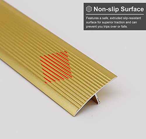 PAASHE Floor Transition Strip Walkers Entry Ramp, Gold Floor Carpet Threshold Strip, Curved Arc Door Edge Cover for Wood Gap Transition, Rust-Proof Floors Seams Strips 90cm Long, Custom Sized