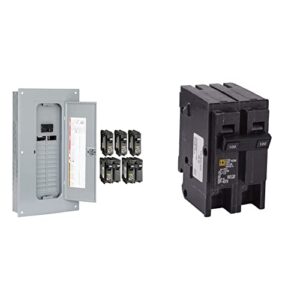 square d by schneider electric hom2448m100pcvp homeline 100 amp 24-space 48-circuit indoor main breaker load center with cover – value pack (plug-on neutral ready), & 00-amp two-pole circuit breaker
