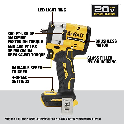 DEWALT ATOMIC 20V MAX* 3/8 in. Cordless Impact Wrench with Hog Ring Anvil (Tool Only) (DCF923B)