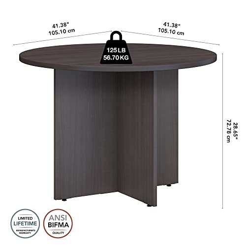 Bush Business Furniture Round Conference Table with, Wood Base in, Storm Gray