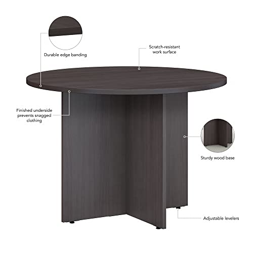 Bush Business Furniture Round Conference Table with, Wood Base in, Storm Gray