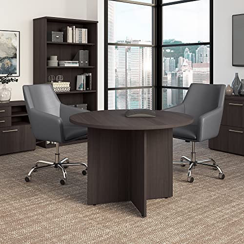 Bush Business Furniture Round Conference Table with, Wood Base in, Storm Gray