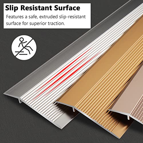 ETULLE Floor Transition Strip Wood to Tile, Aluminum Reducer Strip Wide 10cm Carpet Flooring Edge Trim with Non Skid Groove, 36 40 50 67 Inch Threshold Ramp (Color : Silver, Size : W 10CM - L 153