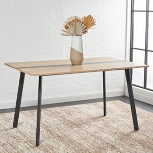 safavieh home collection leith mid-century scandinavian natural/black stripe rectangle dining table