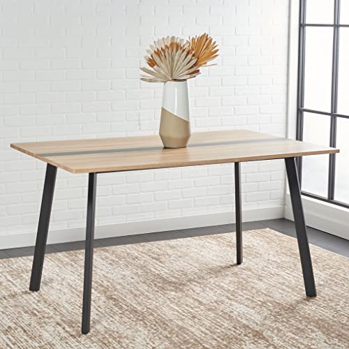 Safavieh Home Collection Leith Mid-Century Scandinavian Natural/Black Stripe Rectangle Dining Table