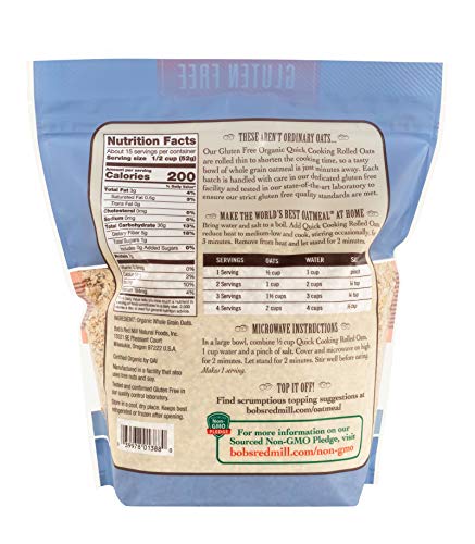 Bob's Red Mill Gluten Free Organic Quick Cooking Oats, 28-ounce (Pack of 4)