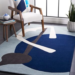 safavieh fifth avenue collection 8′ x 10′ blue/ivory ftv140m handmade mid-century modern abstract wool area rug