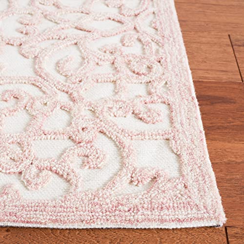 Safavieh Trace Collection 3' x 5' Ivory/Pink TRC103U Handmade French Country Scroll Wool Entryway Living Room Foyer Bedroom Accent Rug