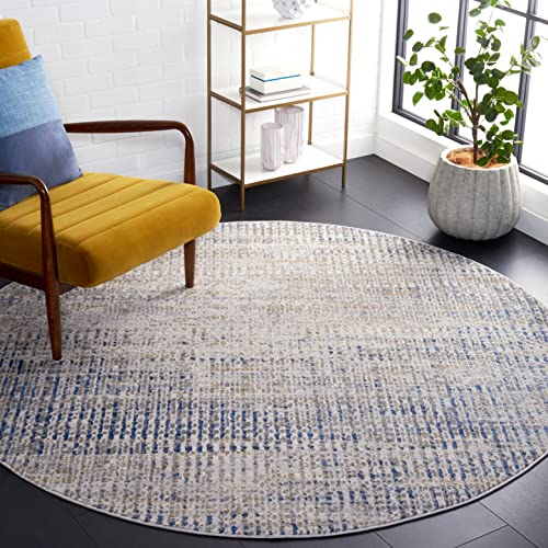 Safavieh Palma Collection 6'7" Round Beige/Blue PAM356A Modern Contemporary Abstract Non-Shedding Entryway Foyer Living Room Bedroom Kitchen Area Rug